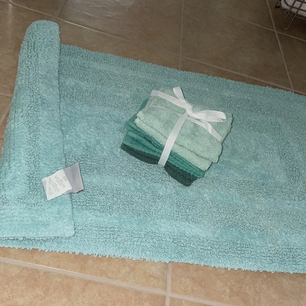 Teal blue bath rug dual sided 100% cotton